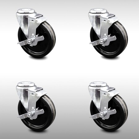 Service Caster 5 Inch SS Phenolic Wheel Swivel Bolt Hole Caster Set with Brake SCC-SSBH20S514-PHS-TLB-4